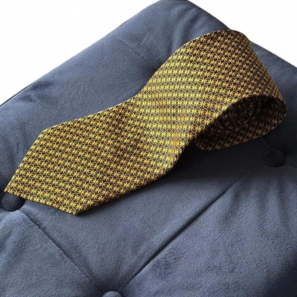 HUGO BOSS 100% Silk Designer Men’s Wide Neck Tie | Gold & Black | Excellent NWOT